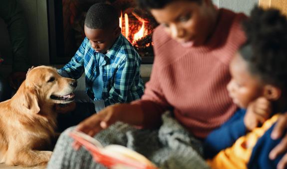 Family relaxing in living room