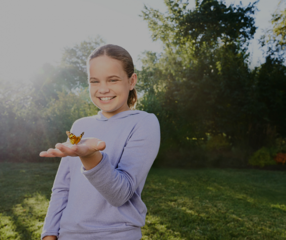 Image of: Little girl holding butterfly
