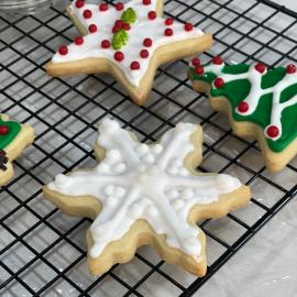 Image of sugar cookies decorated on a cooling rack