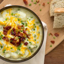 loaded potato soup in a bowl